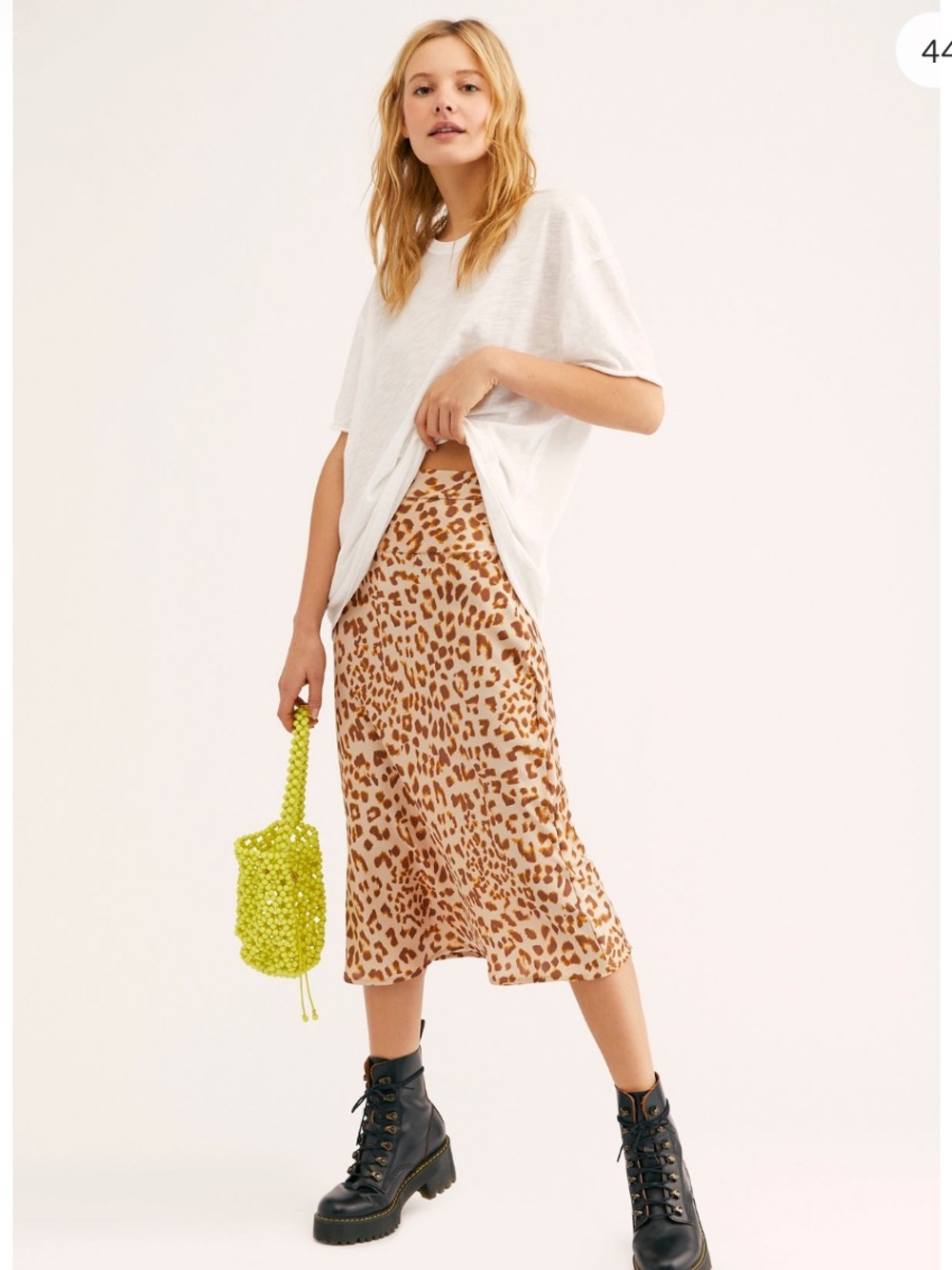 Free People Leopard Midi Skirt in Beige and Brown